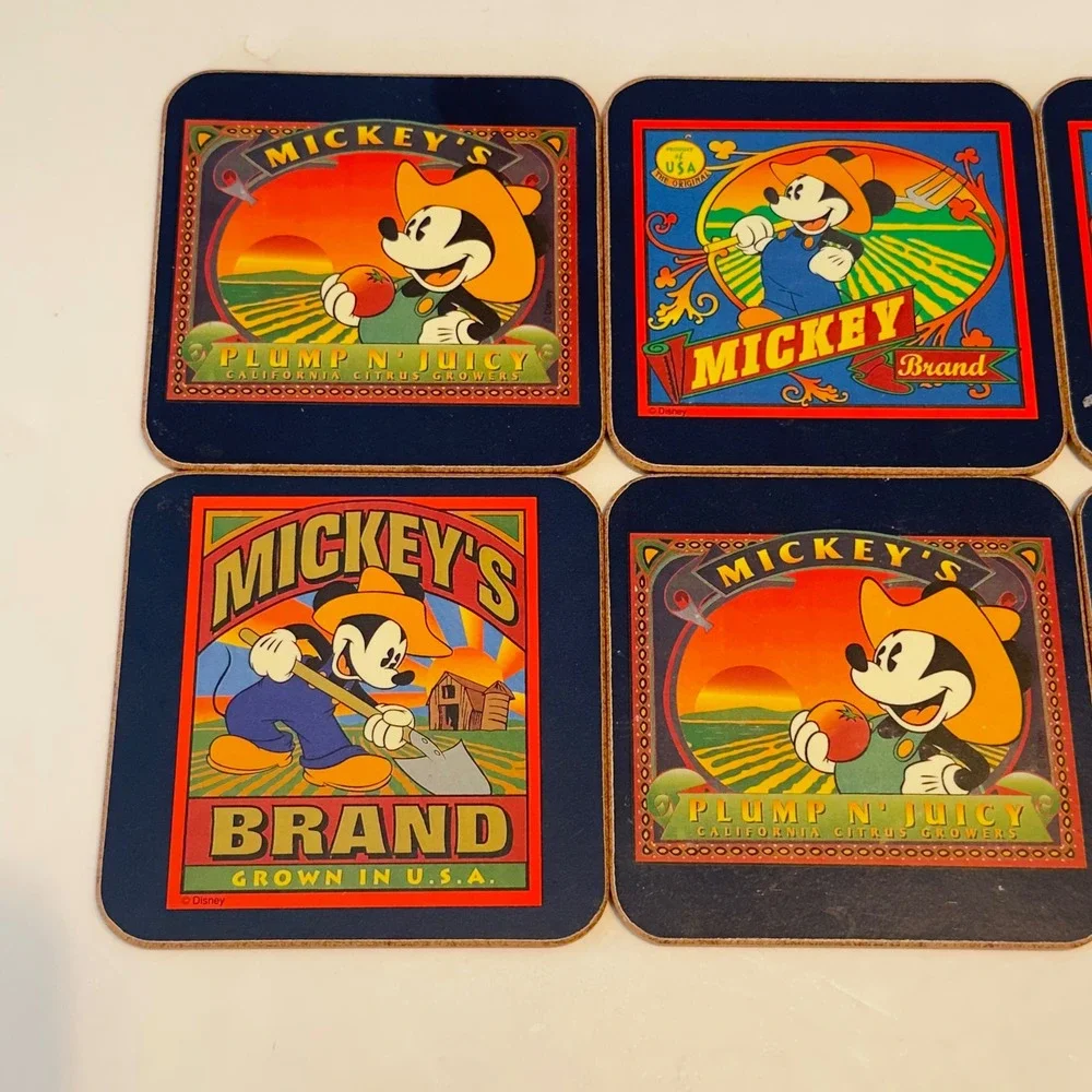 Disney Mickey Mouse Vintage Style Farm Brand Cork Backed Coasters Set of‎ 6